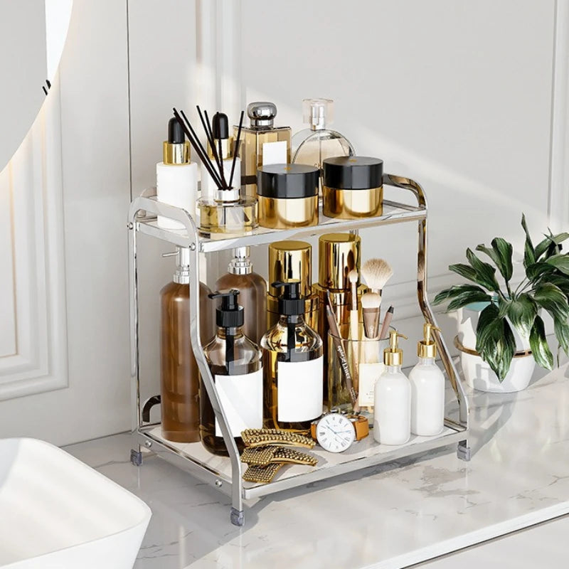 Cosmetics storage rack Stone pattern desktop skin care product shelf Bathroom dresser Perfume storage box Oasis Select