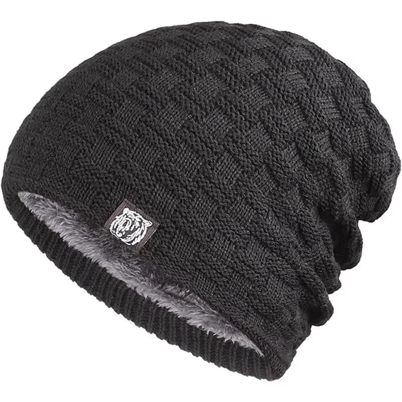 Mens Plush Lining Beanie Winter Hat Outdoor Sports Keep Warm Knitted Skully Hat Cycling Camping Cap Cold Weather Gear Oasis Select