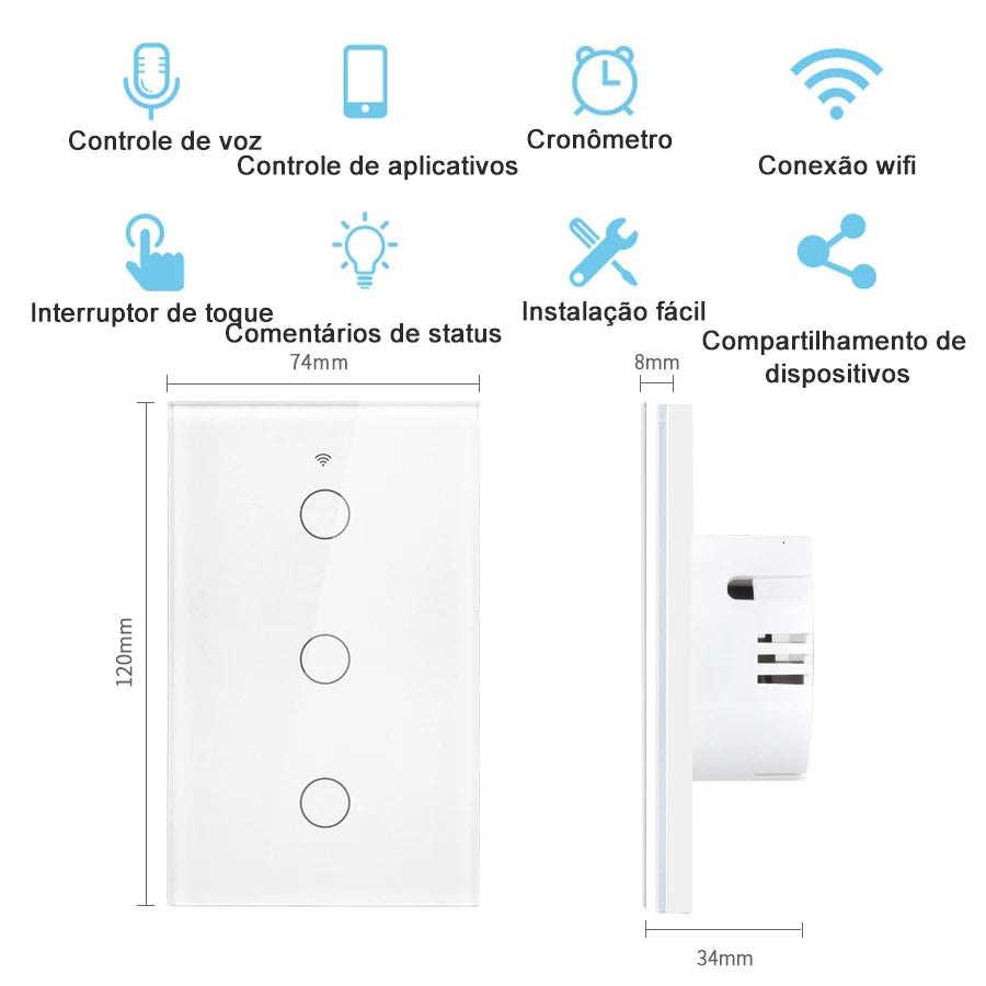 Tuya WiFi Touch Wall Smart Switch 1/2/3 Gang Light Switch Without Neutral Line Smart Life APP Control Support Alexa Google Home Oasis Select
