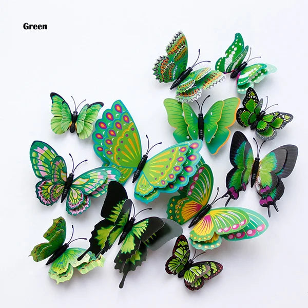 New 12/24pcs 3D Butterfly Wall Stickers Home Christmas Wedding Decoration Photography Props Magnetic Refrigerator Magnets Oasis Select 12Pcs green