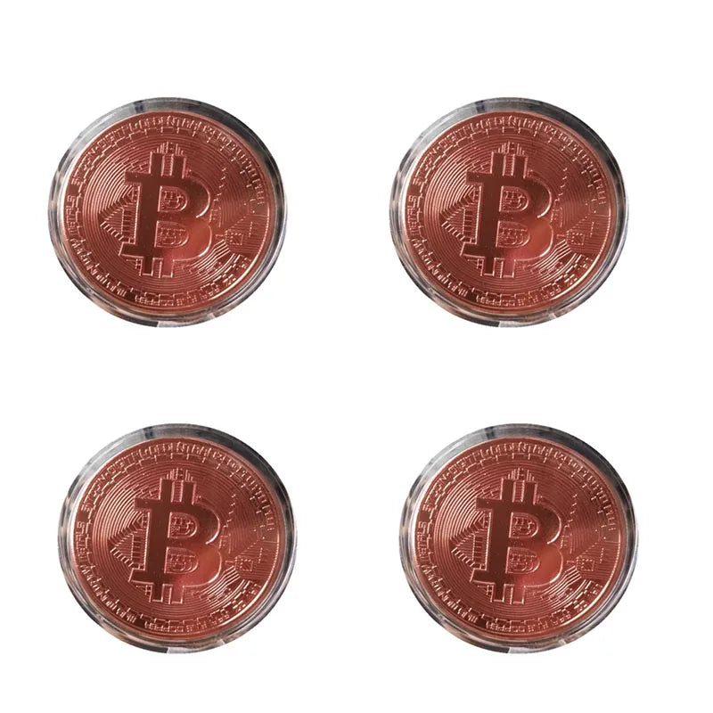 1/2/3/4pcs Gold Plated Coin Art Collection Gold Plated Physical Bitcoins Bitcoin Gift Physical Metal Antique Imitation Coins Oasis Select 4pcs Rose gold
