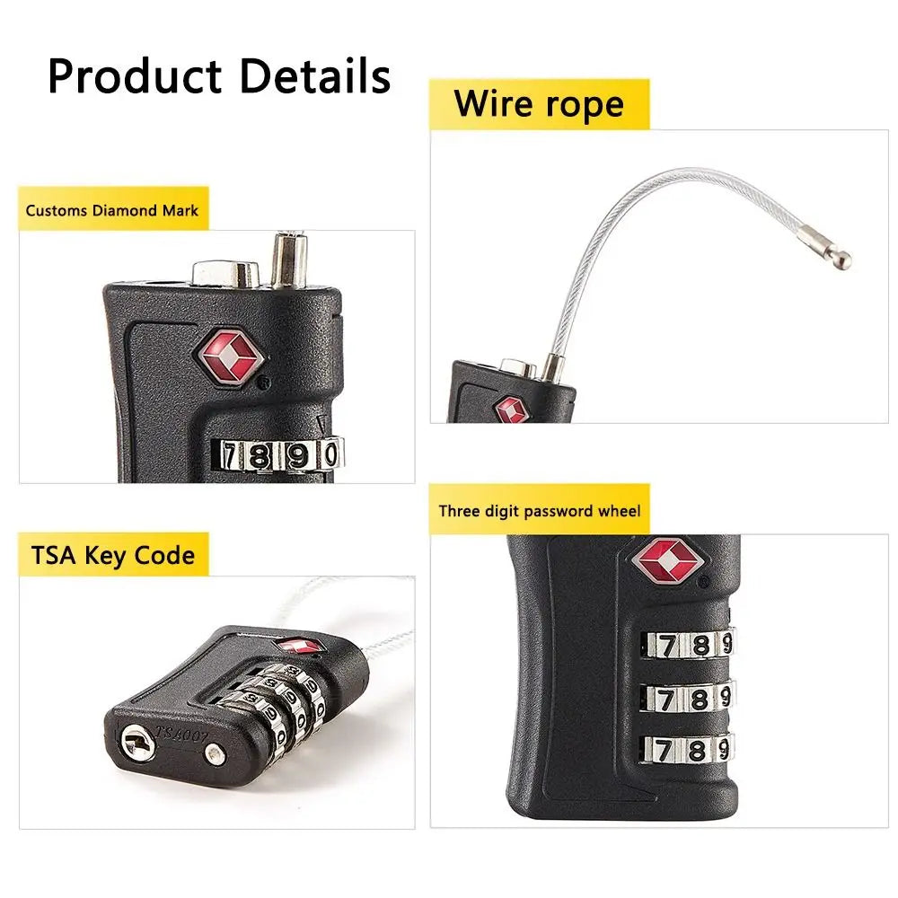 Portable Travel Cabinet Locker 3 Digit Combination Lock Luggage Password Lock TSA Customs Code Lock Contrast Color Padlock Oasis Select