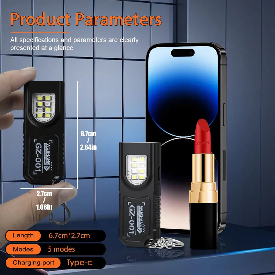 Mini COB LED Keychain Flashlight | USB-C Rechargeable, IPX6