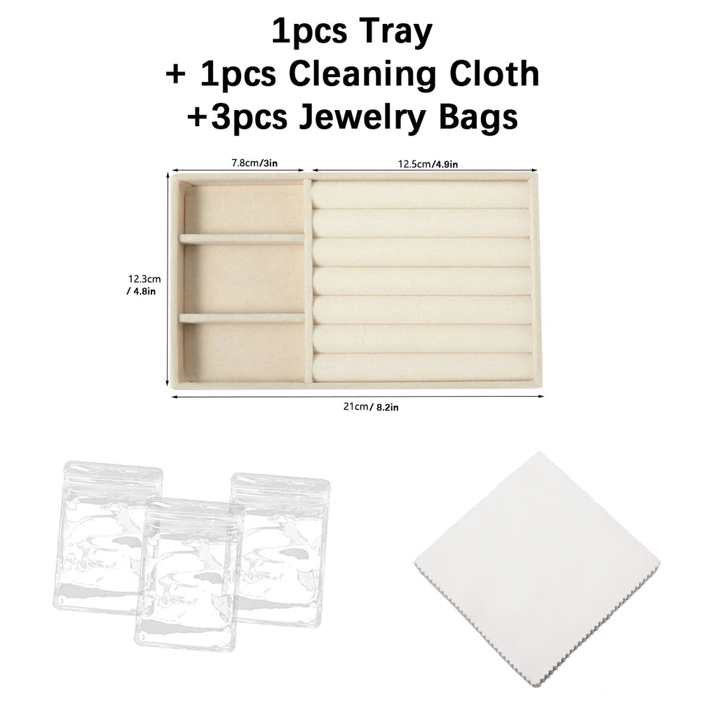 Velvet Jewelry Display Tray Set, Exquisite Jewelry Organizer, Portable Ring, Earring, Necklace Storage Box, Anti-Oxidation Pouch Oasis Select SET 3