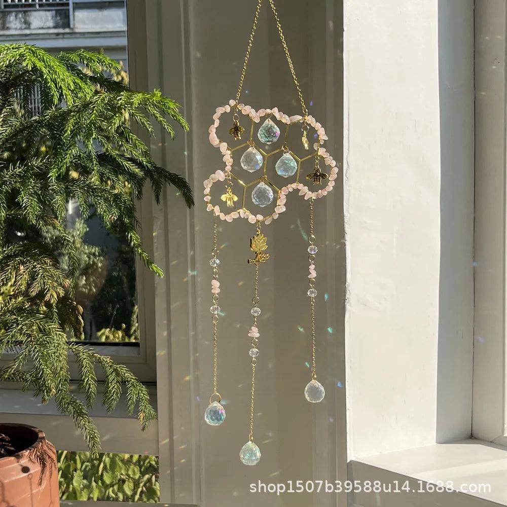 Sun Catcher Pendant Custom Wind Chimes New Big Hive Small Bee Natural Crystal Sun Catcher Room Decor Oasis Select