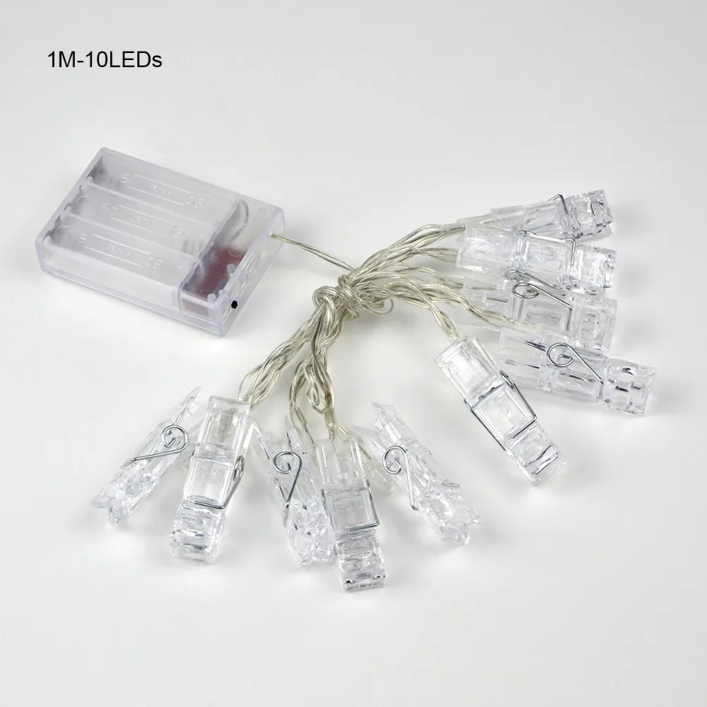 1M 2M Photo Clips String Lights Christmas Fairy Lights Battery-operated Garland Hanging Picture Cards Holder Holiday Lamp Decor Oasis Select