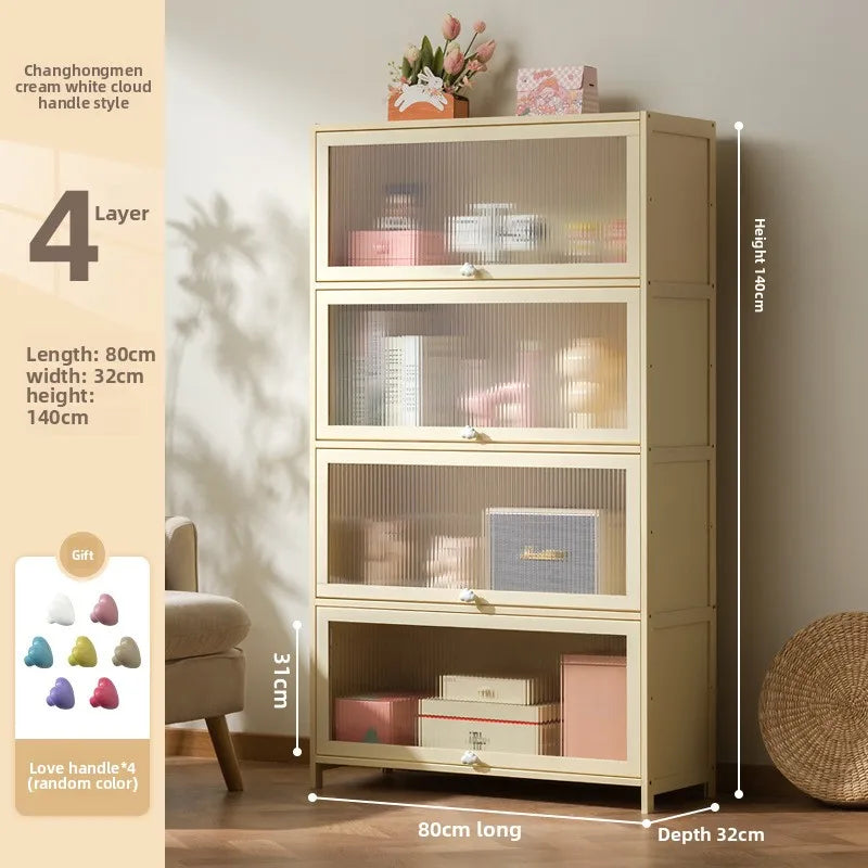 clamshell storage cabinet household living room multi-layer snacks dopamine chest bedroom bedside table storage cabinet Oasis Select Four doors 80 long
