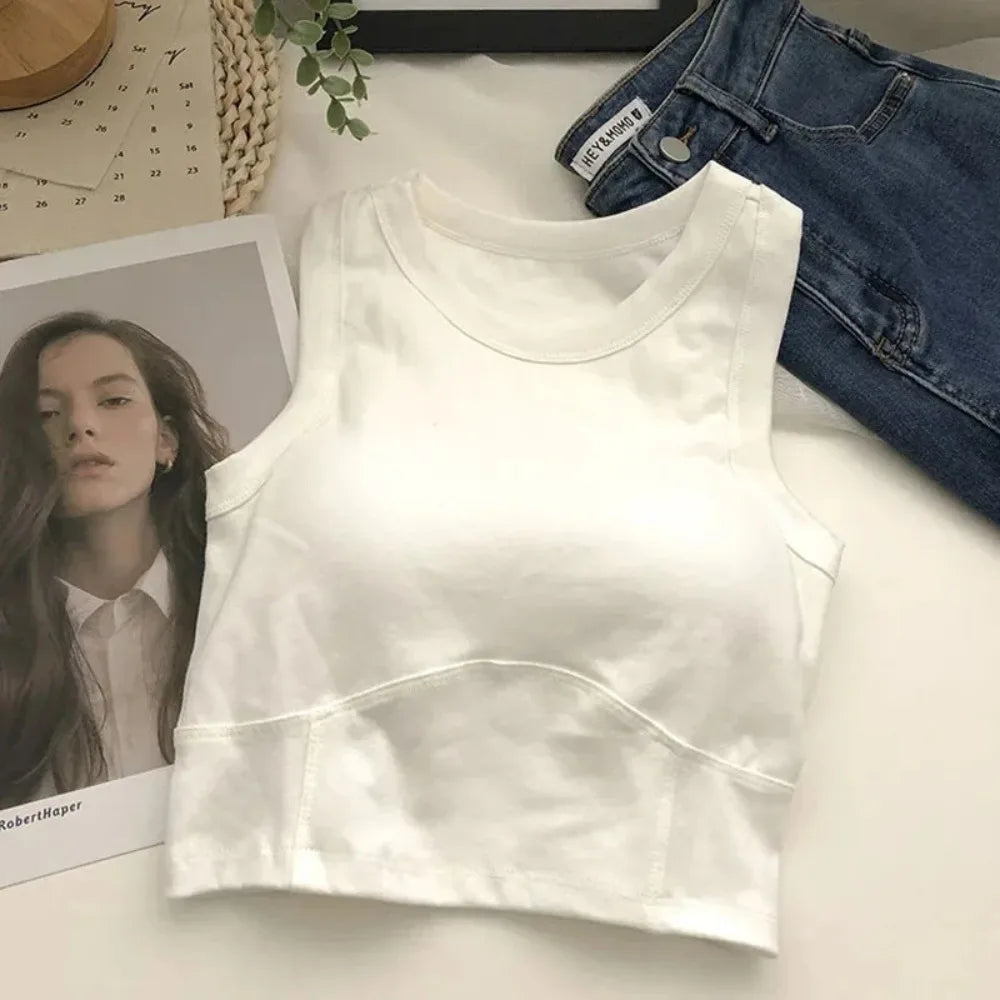 Sexy Breathable Bra Vest U-shaped Top with Pad Bra Crop Top Bra Black White Sleeveless Top Summer Oasis Select White One Size
