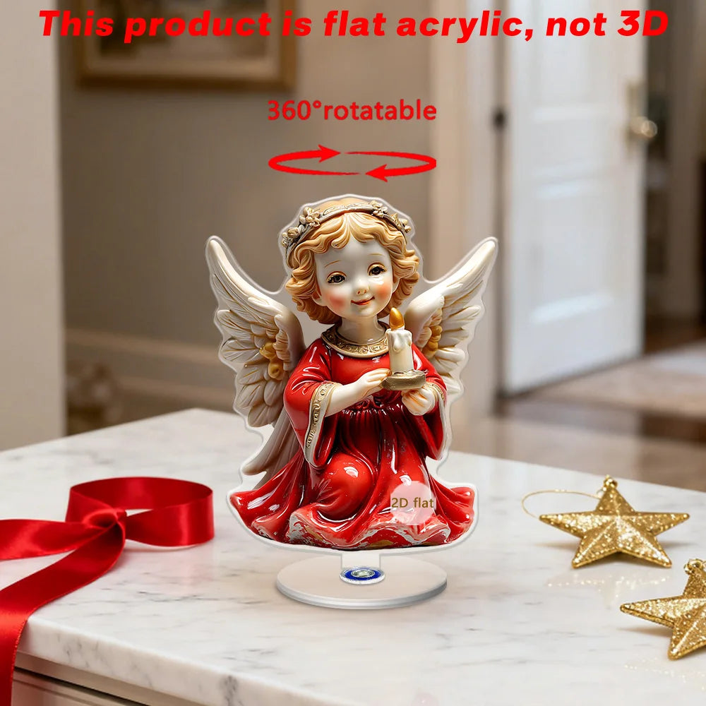 2D Acrylic Angel Figurine, 360-degree Rotatable Tabletop Ornament, Perfect For Christmas Decoration Oasis Select