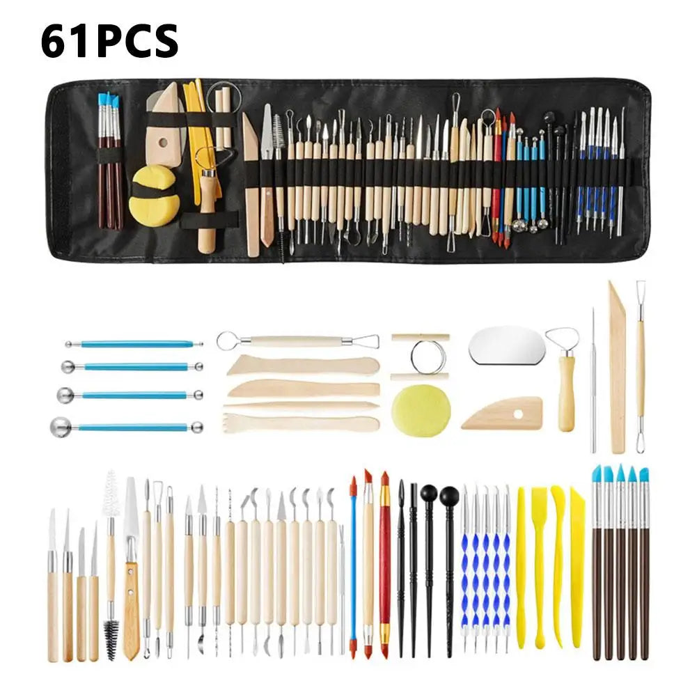 61-Piece Pottery Clay Sculpting & Carving Tools Kit