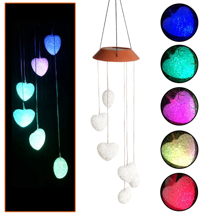Solar Powered Wind Chime Garden Lights -Outdoor Solar Stake Lights for Yard, Landscape Decoration, Auto on/Off, Waterproof, IP65 Oasis Select Heart-shaped