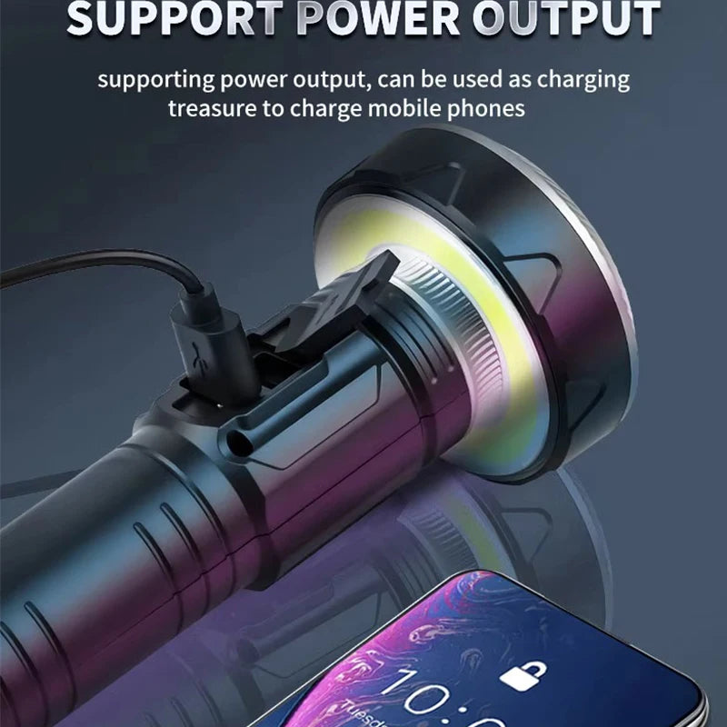 High Brightness Multi-Mode Flashlight with Side Lamp, USB Rechargeable Outdoor Torch Built with Durable Lithium Battery Oasis Select