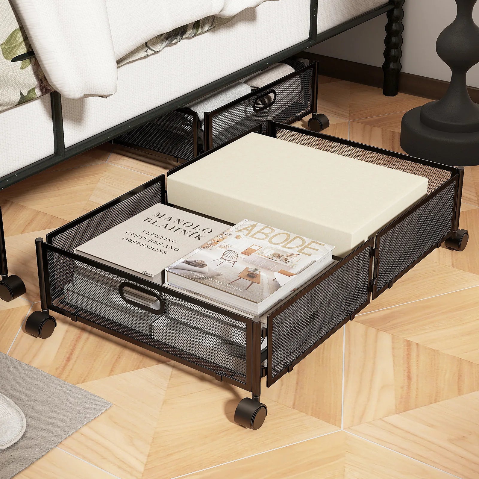 Under the bed rack Bedroom under the bed Storage rack Pull-out pulley Clothing organizer Storage box Oasis Select