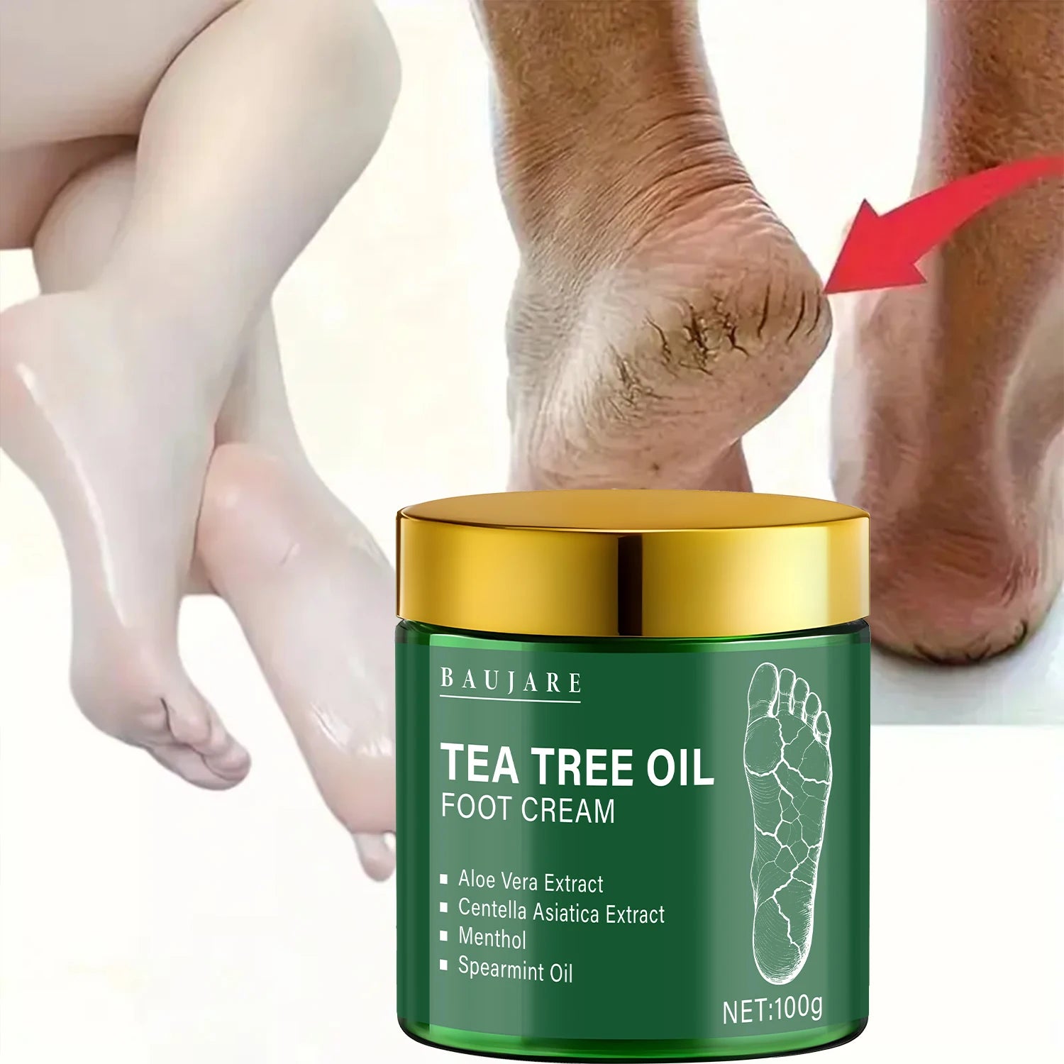 Tea Tree Oil Foot Cream with Aloe & Menthol - Moisturizes & Softens Skin with Hyaluronic Acid & Retinol Oasis Select