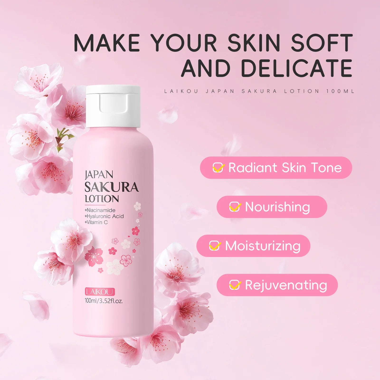 LAIKOU Sakura Face Lotion – Moisturizing Pore-Minimizing Essence Face Moisturizing Lotion Oasis Select