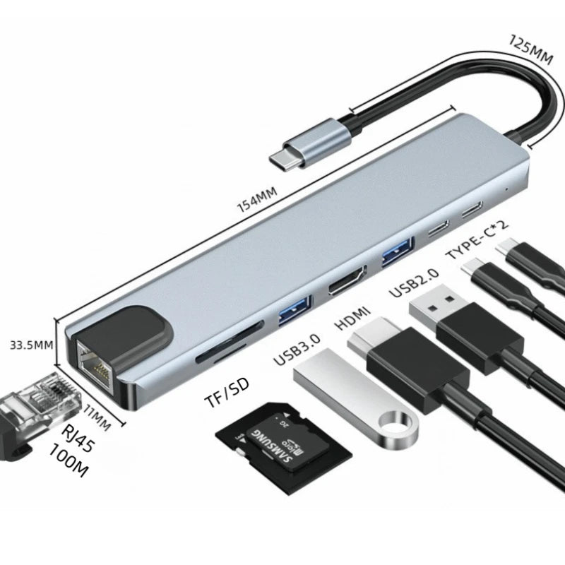 USB C HUB 8in1 Type C 3.0 to HDMI-compatible Docking Station PD Fast Charge 4K HDMI Adapter Splitter For MacBook Phone Computer Oasis Select
