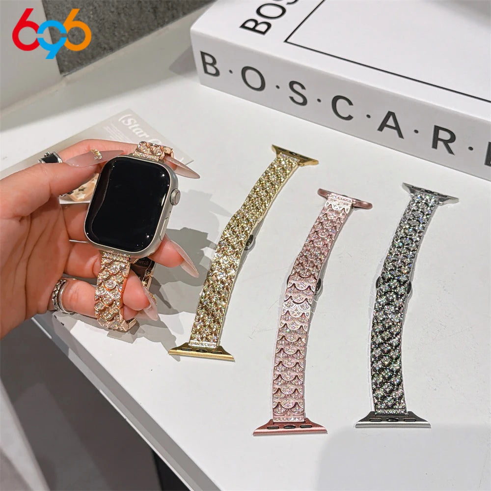 Women's Band For IWatch Series 9 8 7 6 SE 5 4 Full-Diamond Fishscale Metal Strap For Iwatch Ultra 2 Band 45mm 42mm 40/38mm 44mm Oasis Select