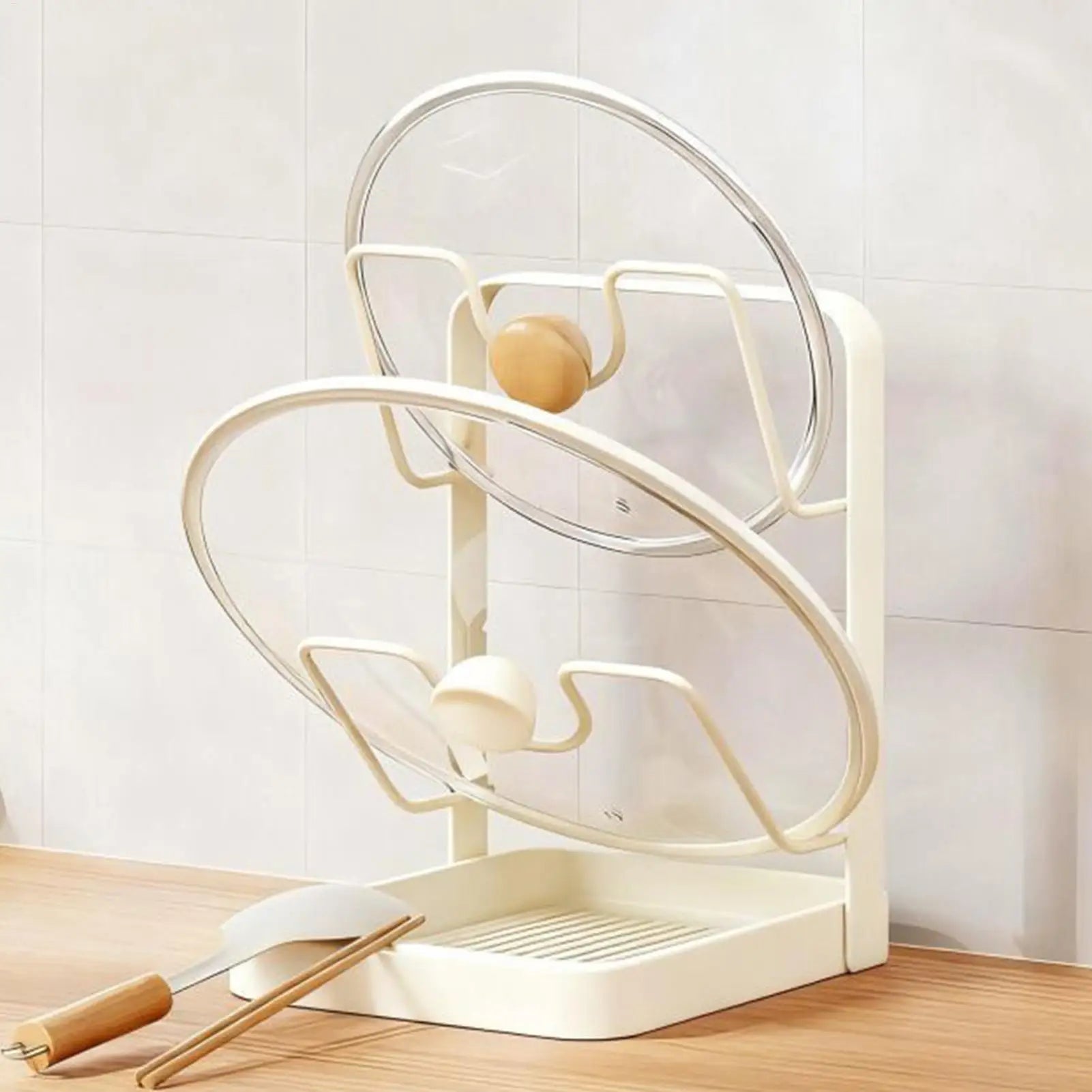 Pot Lid Organizer Anti-Slip Kitchen Storage Stand Kitchen Lid Rack for Pot Pan for Ladle Spatula Spoon Plate Dish Cabinet Oasis Select
