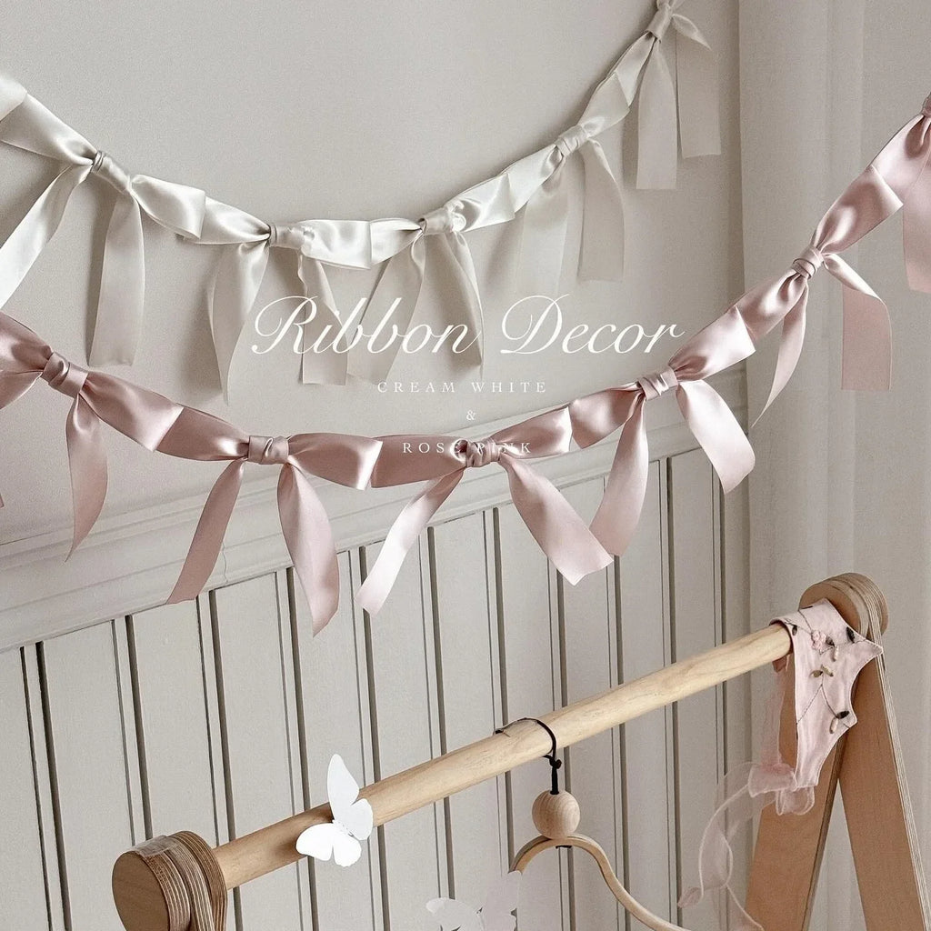 1.8M Pink White Blue Satin Bow Handmade Webbing Hanging Garlands for Birthday Wedding Party Girl Room Girly Heart Decorations Oasis Select