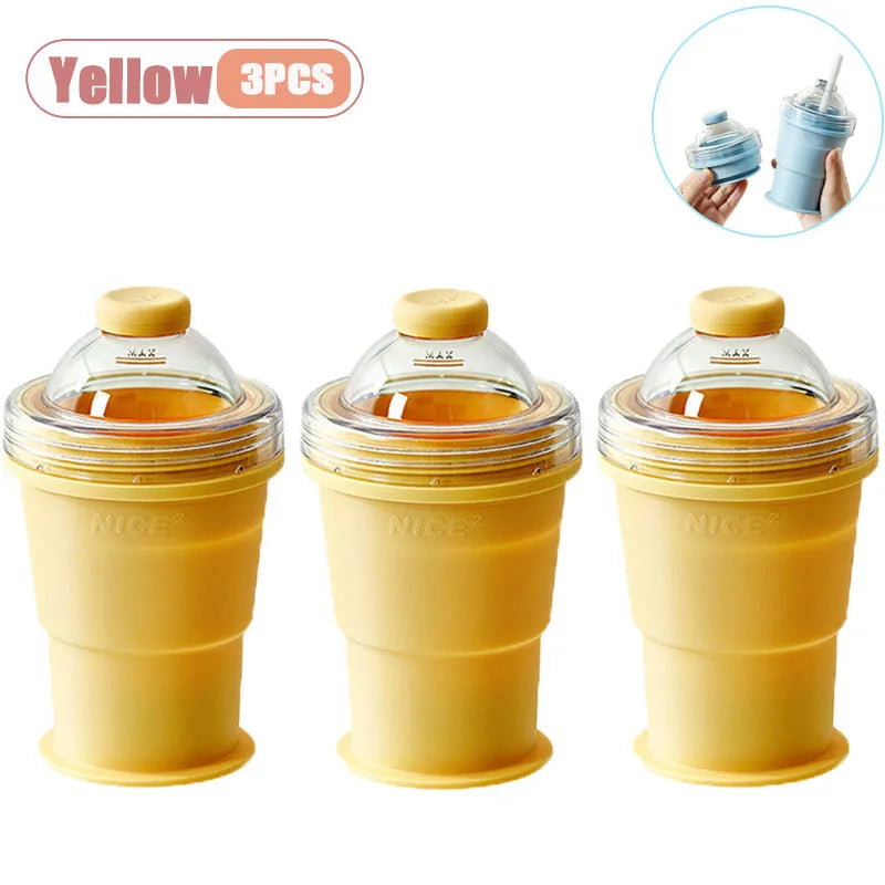 Foldable Silicone Ice Ball Maker Cup Ice Mold for Whiskey Cocktails Large Sphere Easy Release Reusable Freezer Travel Mug Oasis Select Yellow-3PCS As Shown
