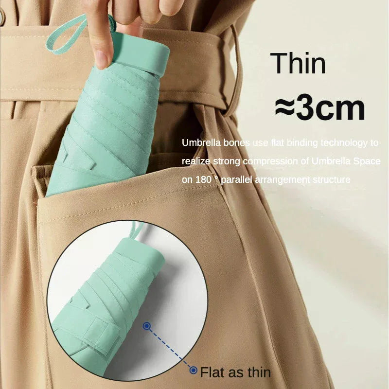 Mini Umbrella Capsule Dual-Use Portable Rainproof Sun Protection Sunny Rainy Mode Outdoor Travel Parasol for Travel Oasis Select