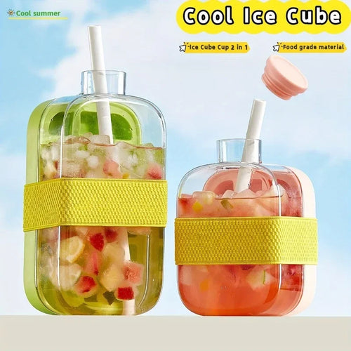 12-Grid 500/800ml Silicone Food-Grade Ice Cube Tray Large Capacity Water Bottle Combo with Lid Flexible Transparent Plastic Mold Oasis Select