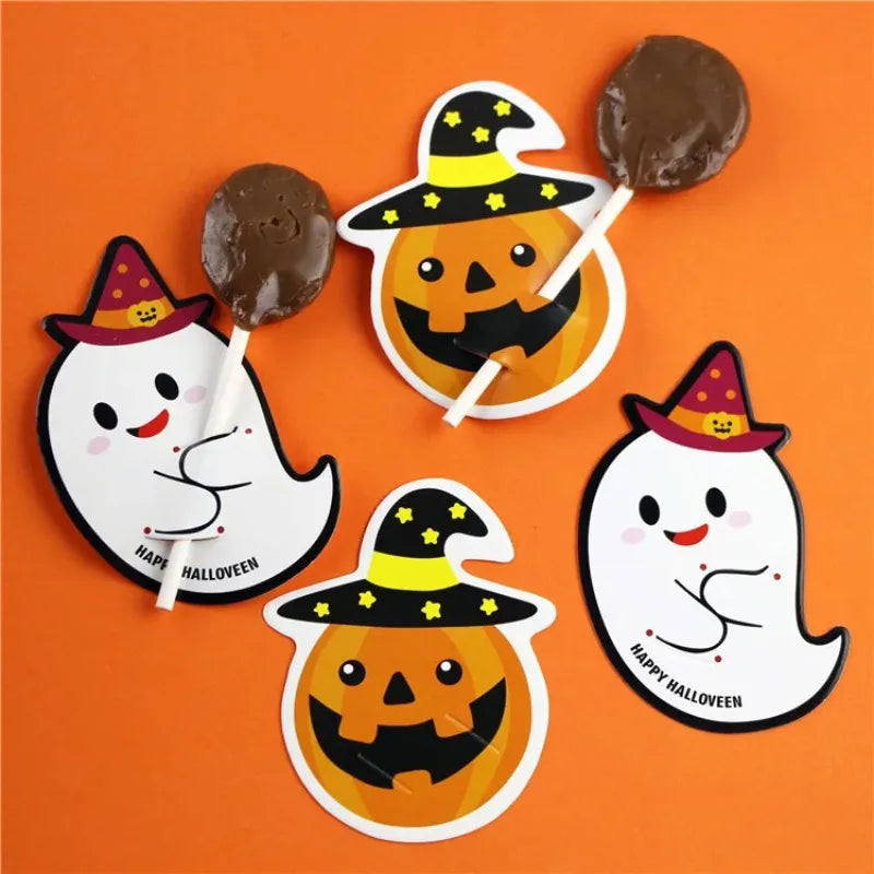 50Pcs Halloween Candy Package Card Ghost Pumpkin Lollipop Holder Cards Kids Halloween Party Home Diy Decor Supplies Oasis Select
