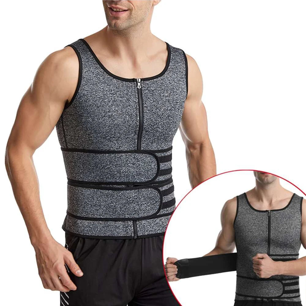 Men's Sauna Waist Trainer Vest Sweat Vest with Trimmer Belt Workout Tank Top Body Shaper Fitness Slimming Shirt Shapewear Oasis Select L