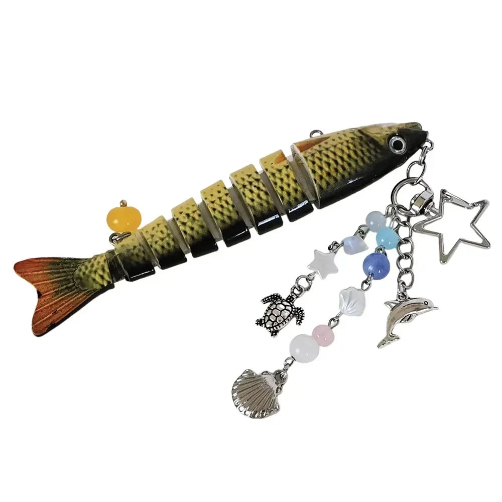 New Plastic Fish Keychain Multi Jointed Simulation Fish Hook Key Chain Backpack Pendant Gifts Oasis Select G