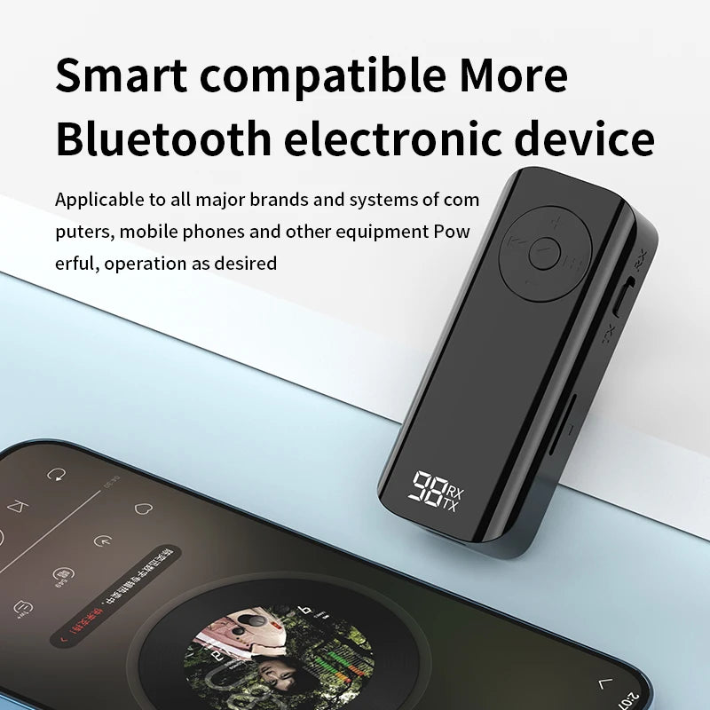 Bluetooth 5.3 Audio Transmitter Receiver 3.5MM AUX Support TF Card Play MIC Collar-Clip Wireless Adapter For Car Airplane TV PC Oasis Select