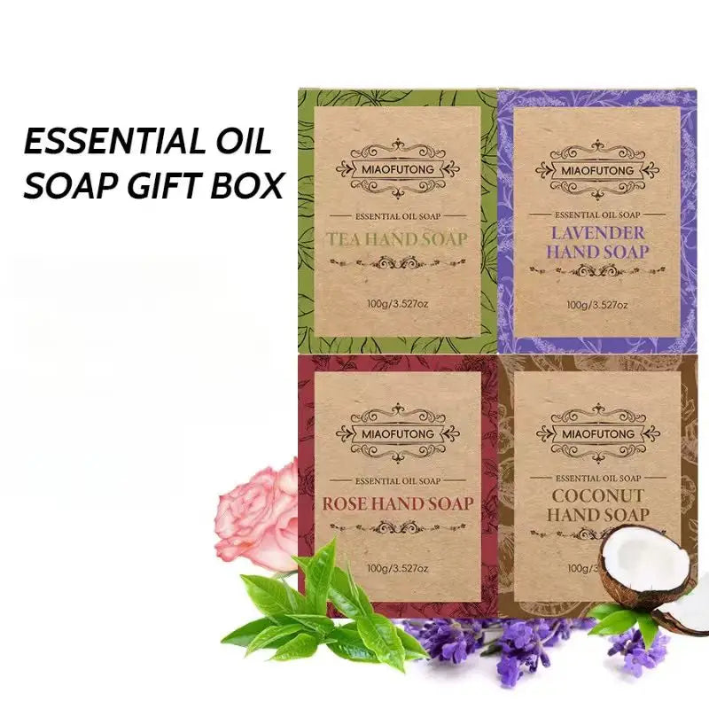 4pcs Plant Matte Pellet Soap Coconut Oil Lavender Rose Essential Oil Wash Face Wash Hand Soap Set Box Holiday Gift, Christmas Oasis Select