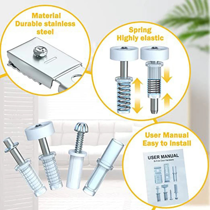 Pivot Replacement Adjustable Folding Door Hardware Guide Wheel Set Replacement Kit Pantry Door Kit For Space Saving DIY Kitchen Oasis Select