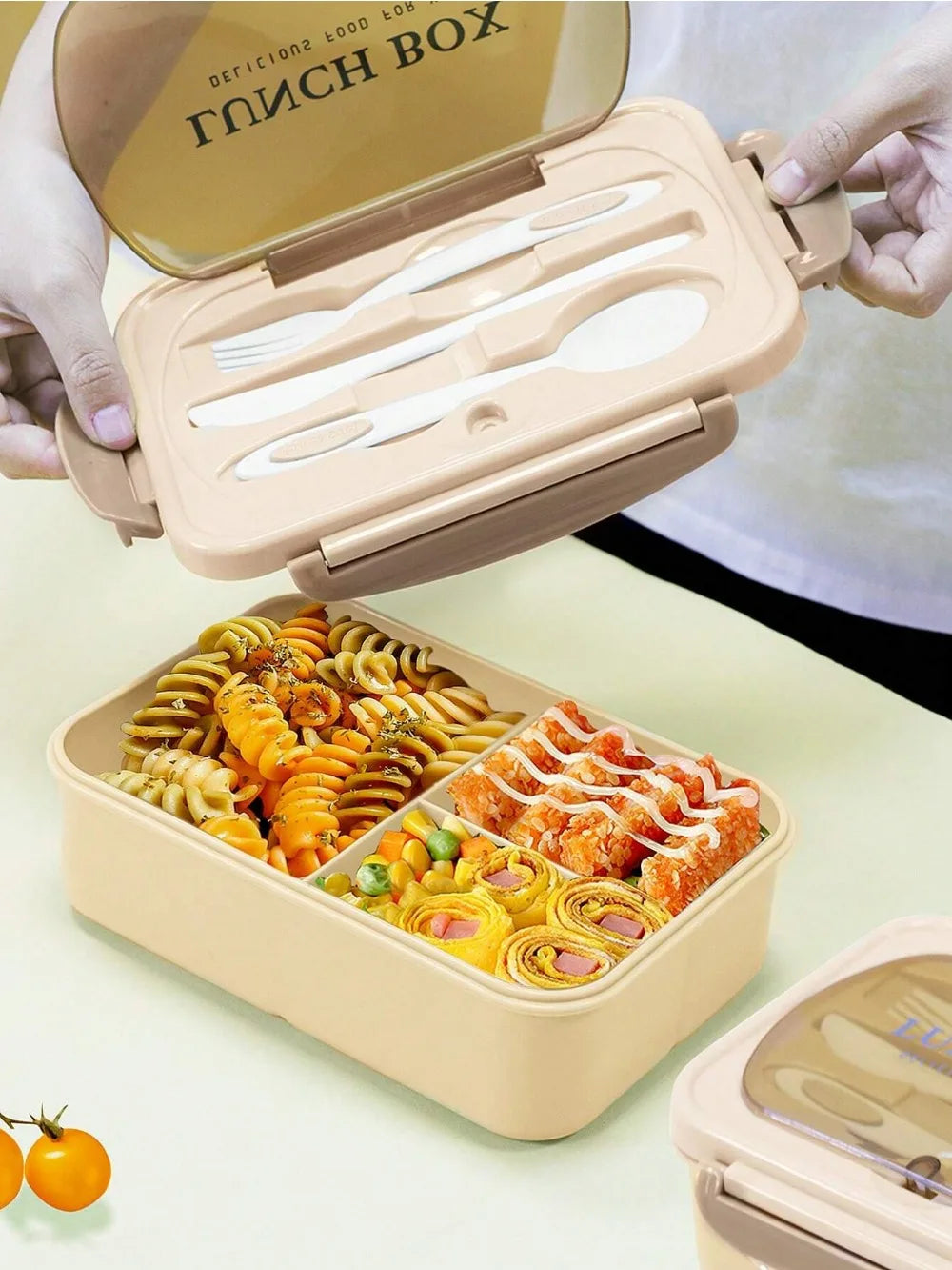 1Pc Bento Box Adult Lunch Box With 4 Compartments,Utensils, Sauce Jar, Muffin Liners, Microwave&Dishwasher Safe, Back To School Oasis Select