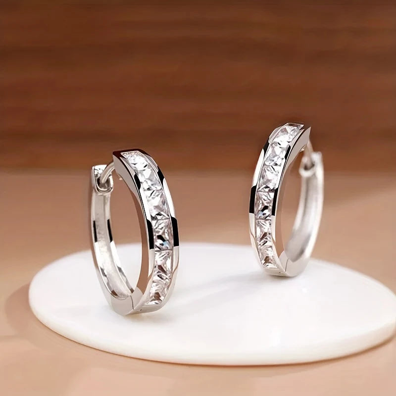 Classic Design Women Hoop Earrings Full with Princess Square CZ Simple and Elegant Female Accessories Versatile Jewelry Oasis Select E2755
