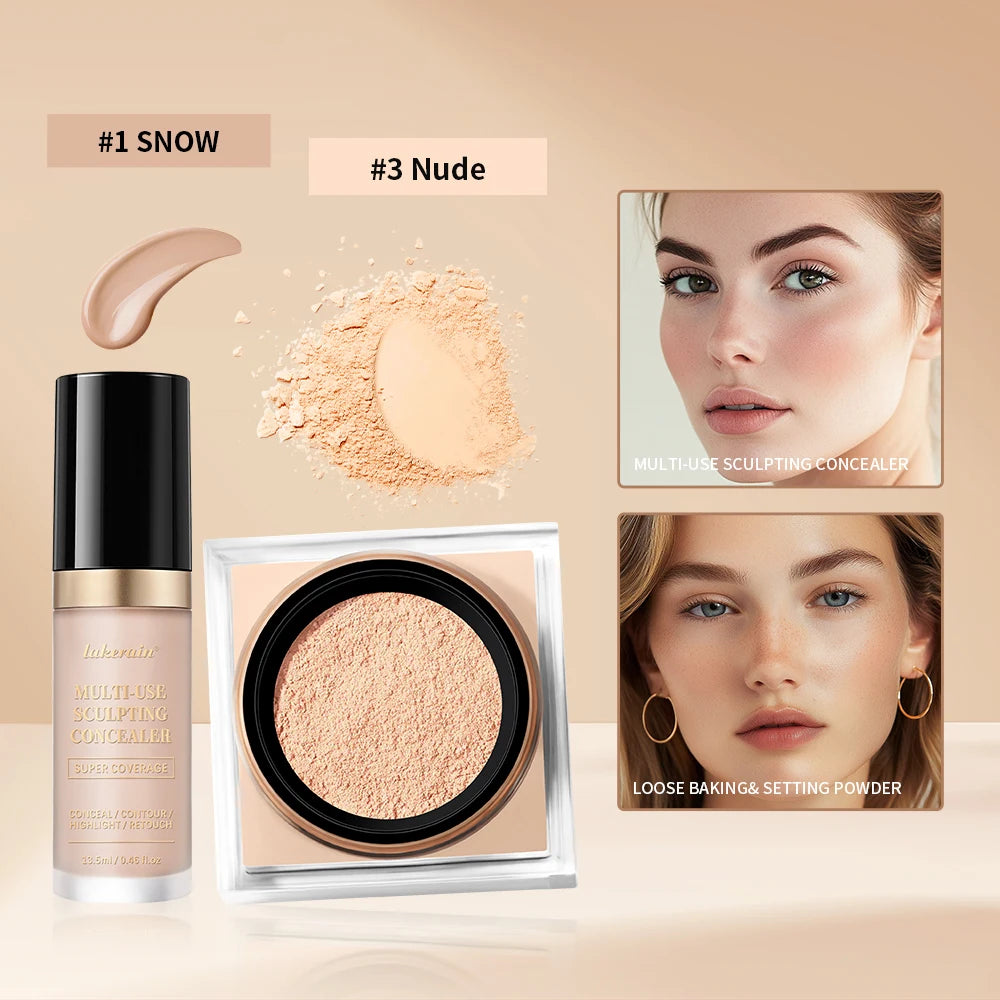 2pcs Face Makeup Set With Concealer And Loose Setting Powder Natural Face Smooth Matte Finish Women Cosmetics Korean Makeup Oasis Select SET 7