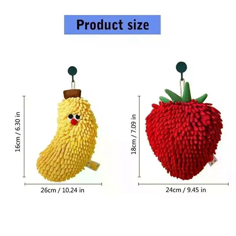 Banana & Strawberry Shaped Hand Towel Soft Absorbent Chenille Hanging Washcloth for Kitchen And Bathroom Oasis Select