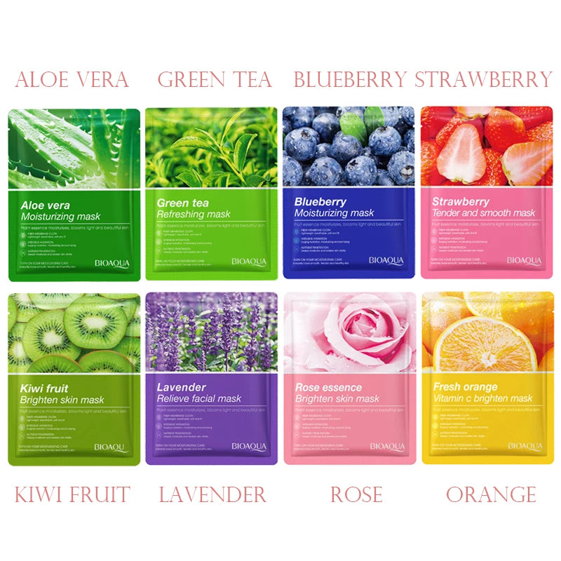 BIOAOUA 8-Pack Natural Plant Face Masks – Moisturizing & Firming Sheet Face Mask Oasis Select B