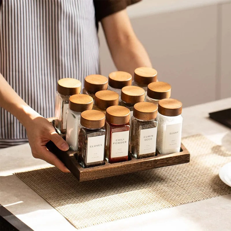 12pcs Spice Jars with Labels Thickened Glass Seasoning Containers with Bamboo Lids Sealed Seasoning Bottles with Silicone Funnel Oasis Select