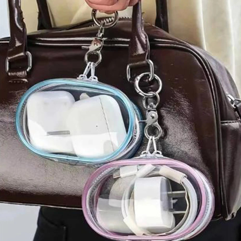 Portable Mini Clear Zipper Storage Bag Keychain Cartoon Doll Children Toy Mystery Box Organizer For Earphones Chargers Gift Bag Oasis Select