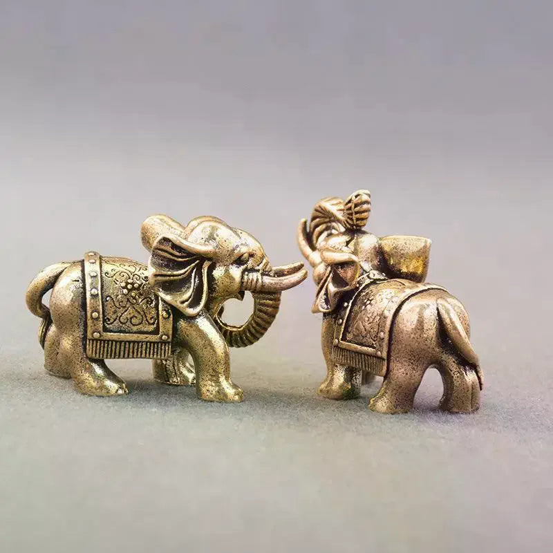 Copper Lucky Elephant Small Ornaments, Brass Blessing, Miniature Figurine, Antique Bronze Animal Statue Oasis Select
