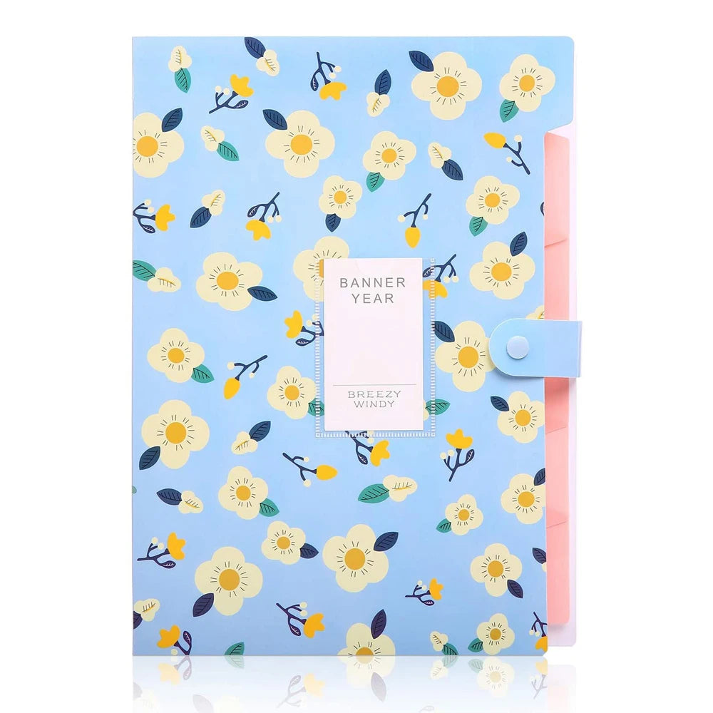 Expandable Desk Organizer A4 Size 5 Pockets File Holder File Folder Document Organizer Floral File Folders Accordion Folder Oasis Select Blue