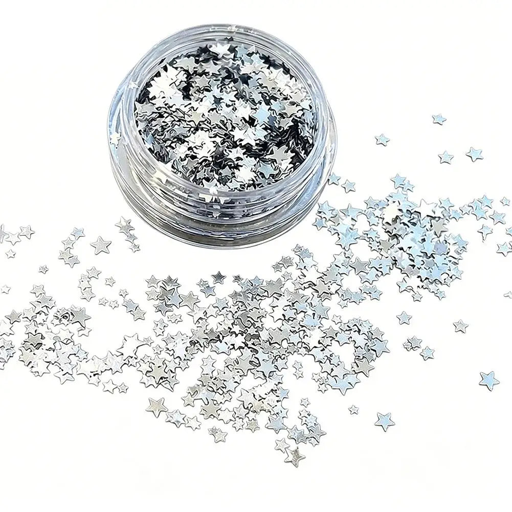 Silver Star Nail Glitter Sequins – Shiny Flakes & Charms Nail Art Sequins Oasis Select A