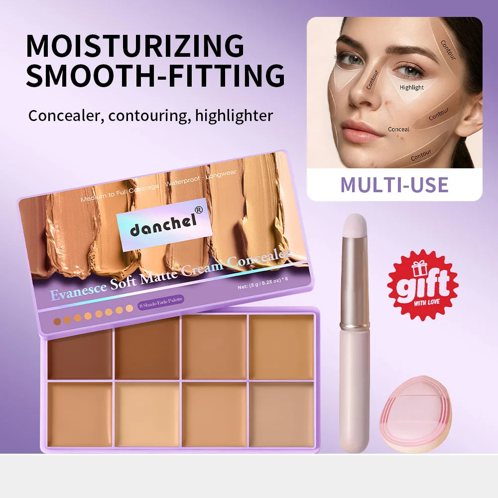 3pcs Cream Concealer Paltte & Gifts Brush Puff Long-Wear Natural Flawless Soft Matte Makeup Full Coverage Dark Circles Blemishes Oasis Select