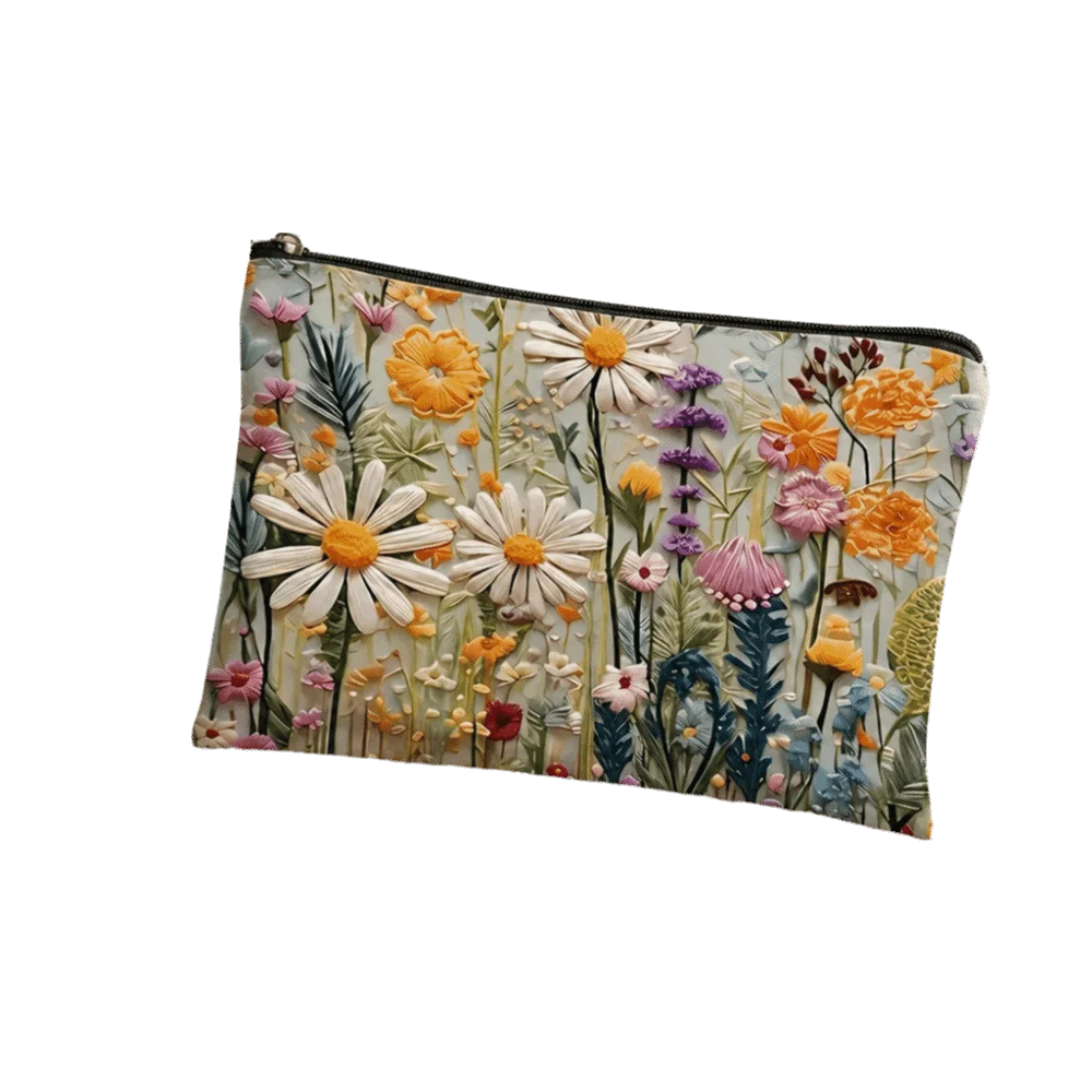 Floral Canvas Makeup Bag – Large Zipper Cosmetics Organizer