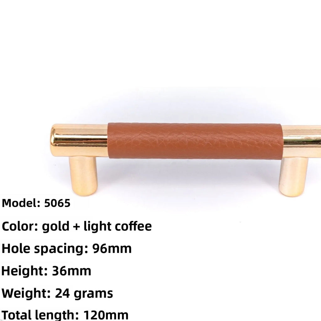 Dooroom Brass Furniture Handles Real Leather Nordic Simple Pulls Cupboard Wardrobe Dresser Shoe Box Drawer Wine Bar Cabinet Knob