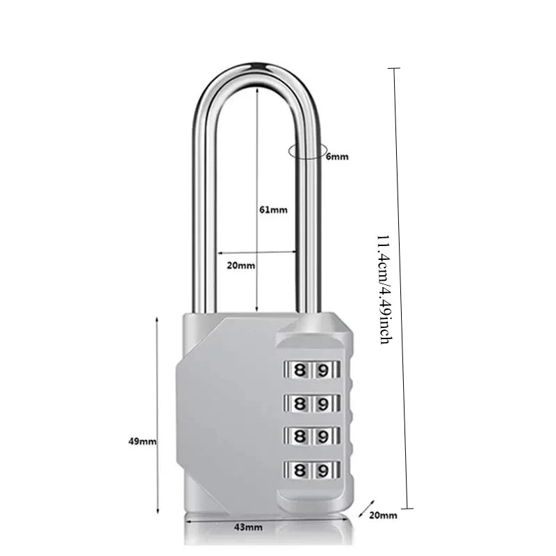 Combination Padlock Outdoor 4 Digit Long Shackle Waterproof Password Padlock Pad Lock For School Locker Gym Locker Fence Gate Oasis Select