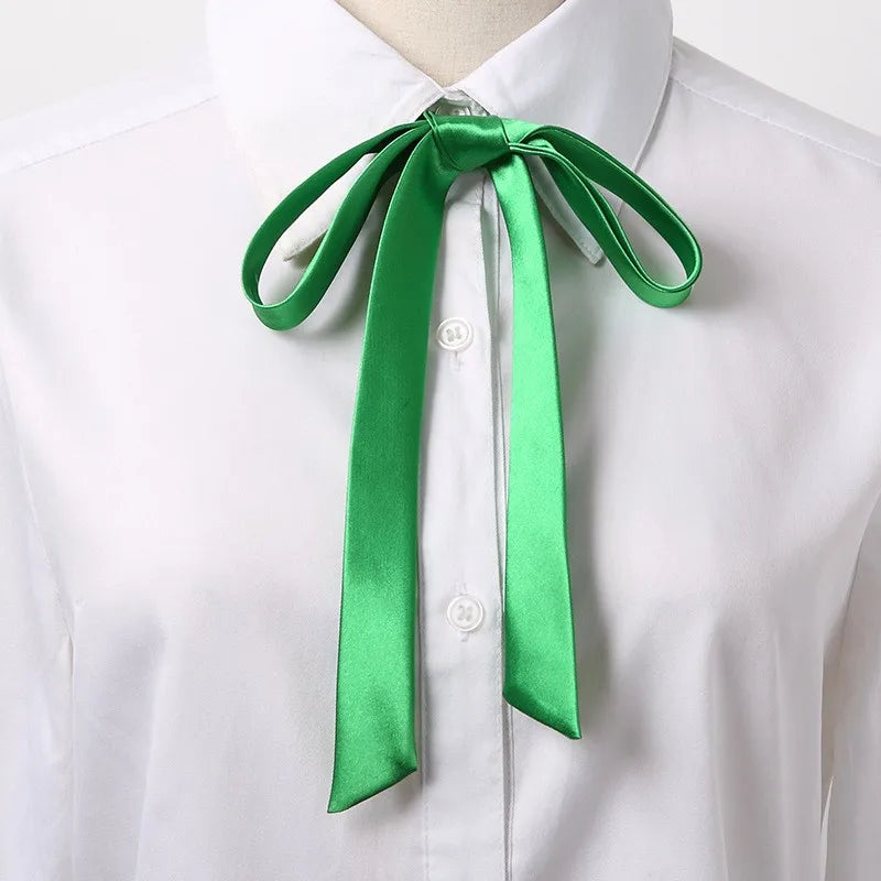 Korean Small Tie Bowtie College Style School Uniform Shirt Accessories Men's Women's Long Section Streamers Collars Flowers Oasis Select Light Green