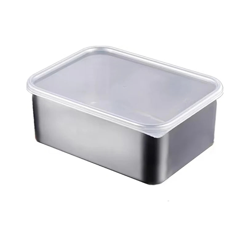 1PC Stainless Steel Refrigerator Food Storage Box With Plastic Lid Prepare Food Freshness Preservation Box Picnic Box Oasis Select