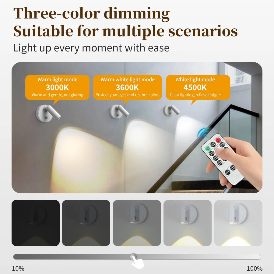 Motion Sensor LED Wall Lamp with Remote Control Rechargeable Touch Night Light Magnetic RGB Spotlight for Bedroom Hallway Stairs Oasis Select