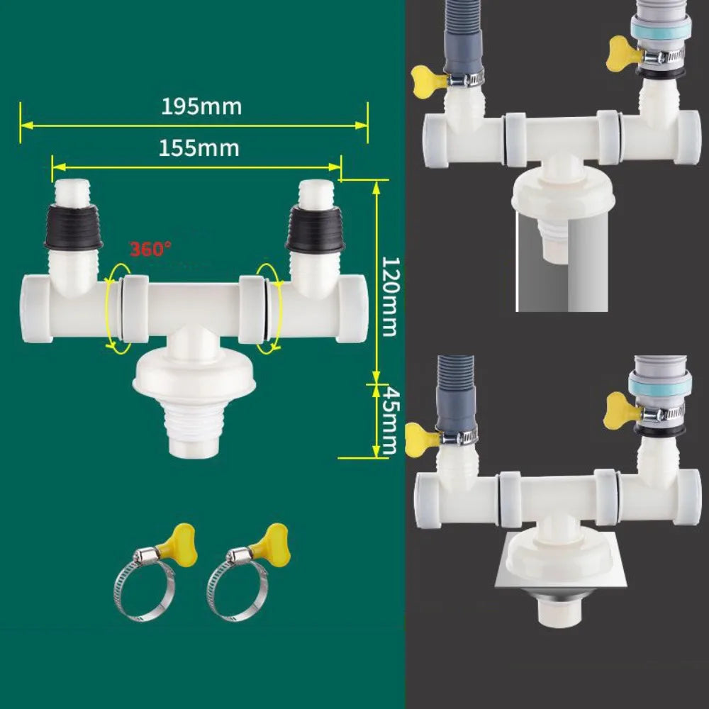 Dual-Purpose Washing Machine Drainer Anti-Return Two-In-One Dual-Interface Drain Connector Anti Odor Pipe Tee Oasis Select Style 4